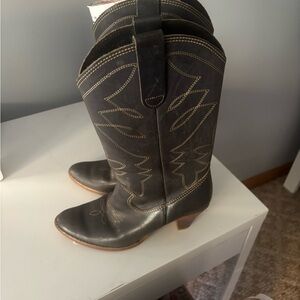 Navy Blue leather Cowboy Boots with 2 1/2in heel